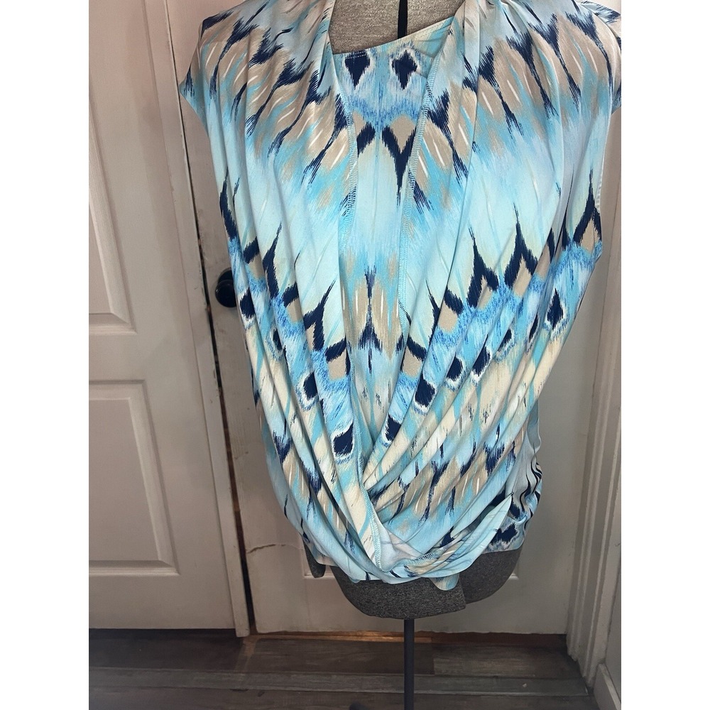 Roz & Ali XL Top BOHO Blue/ Teal Double Lined Peasant Unique Attractive